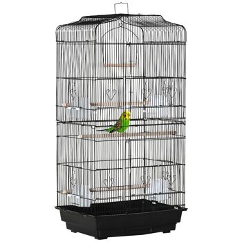 Cage à oiseaux volière avec mangeoires perchoirs plateau amovible dim. 46,5L x 35,5l x 92H cm métal PS noir 1