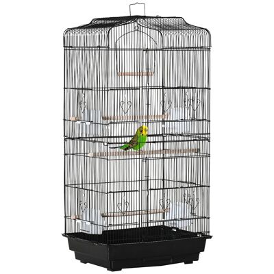 Jaula de pajarera con comederos para perchas bandeja extraíble Dimensión 46.5L x 35.5W x 92H cm negro PS metal
