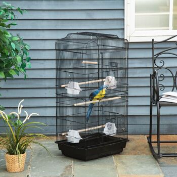 Cage à oiseaux volière avec mangeoires perchoirs plateau amovible dim. 46,5L x 35,5l x 92H cm métal PS noir 2
