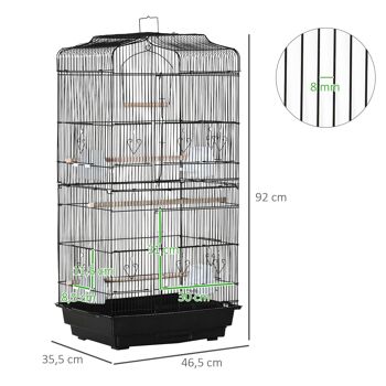 Cage à oiseaux volière avec mangeoires perchoirs plateau amovible dim. 46,5L x 35,5l x 92H cm métal PS noir 3