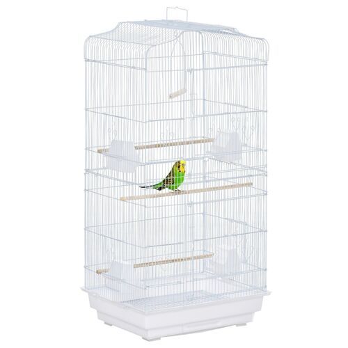 Cage à oiseaux volière avec mangeoires perchoirs plateau amovible 2 portes dim. 46,5L x 35,5l x 92H cm métal blanc