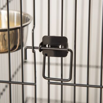 Cage à oiseaux sur pied volière avec 2 mangeoires perchoirs plateau amovible poignée et roulettes - 50 x 58 x 137-145 cm noir 4