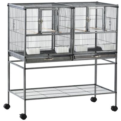 Cage à oiseaux avec séparation mangeoire et perchoir 95L x 45l x 102H cm Noir et Gris