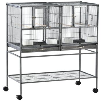 Cage à oiseaux avec séparation mangeoire et perchoir 95L x 45l x 102H cm Noir et Gris 1