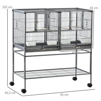 Cage à oiseaux avec séparation mangeoire et perchoir 95L x 45l x 102H cm Noir et Gris 3