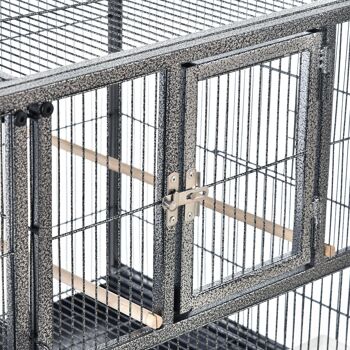 Cage à oiseaux avec séparation mangeoire et perchoir 95L x 45l x 102H cm Noir et Gris 4