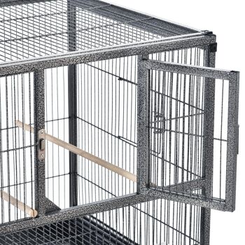 Cage à oiseaux avec séparation mangeoire et perchoir 95L x 45l x 102H cm Noir et Gris 5