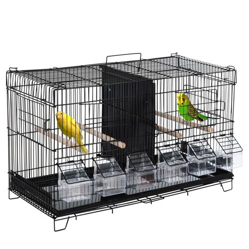 Achat PawHut Cage à oiseaux dim. 59,5L x 29,8I x 35,3H cm mangeoires  perchoirs 4 portes plateau excrément amovible + poignée transport métal PP  noir en gros