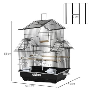 Cage à oiseaux design maison perchoirs mangeoires balançoire 3 portes plateau excrément amovible + poignée transport métal noir 3