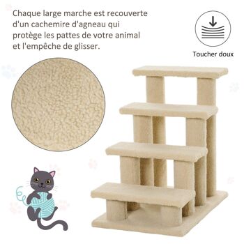 Escalier pour chat - escalier pour chien - 4 marches - revêtement flanelle grande douceur haute densité - structure panneaux particules - beige 5