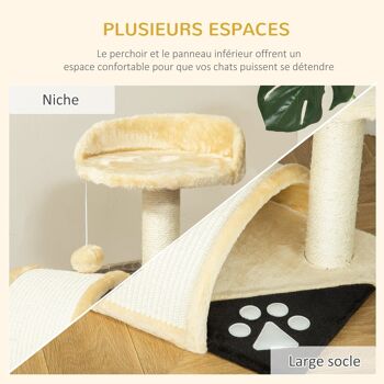 Arbre à chat griffoir grattoir design jeu boule suspendue + plateforme peluche sisal naturel beige 5