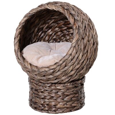 Cesta para gatos PawHut acogedora cama para gatos gran confort Dim. 42L x 33W x 52H cm color gris beige suave cojín incluido