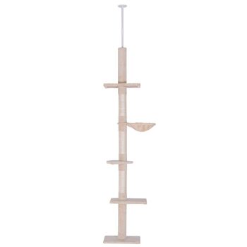 Arbre à chat poteau à griffer L40 x l 34 x H 230-260 cm 5 niveaux d'activités beige 1