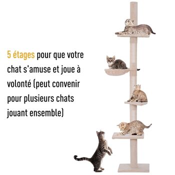 Arbre à chat poteau à griffer L40 x l 34 x H 230-260 cm 5 niveaux d'activités beige 5