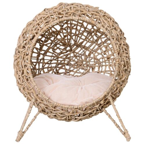 Panier chat lit chat cosy grand confort dim. Ø 52 x 58H cm coussin moelleux inclus résine tressée imitation rotin