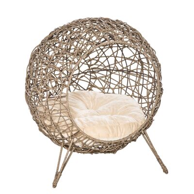 PawHut Cat basket very comfortable cozy cat bed dim. Ø 52 x 58H cm soft cushion included resin wicker imitation rattan greige