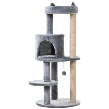 Arbre à chats multi-équipements griffoirs grattoirs plateformes niche jeu boule suspendue Ø 48 x 104H cm gris 1