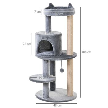 Arbre à chats multi-équipements griffoirs grattoirs plateformes niche jeu boule suspendue Ø 48 x 104H cm gris 4