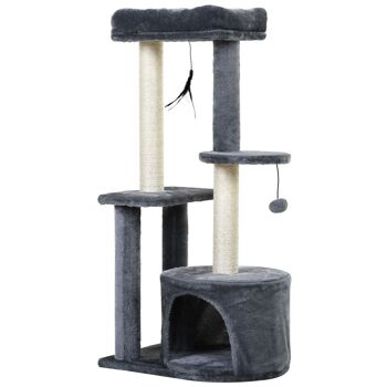 Arbre à chats avec griffoirs grattoirs sisal naturel centre d'activités niche plateformes 2 jouets suspendus gris 1