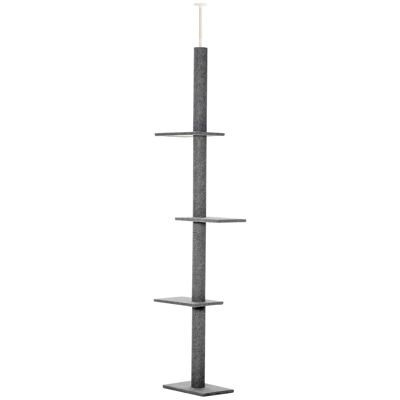 Cat tree scratching post adjustable height dim. 43L x 27W x 228-260H cm 4 levels of activity light gray