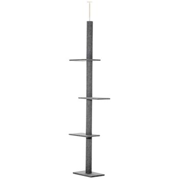 Arbre à chat poteau à griffer hauteur réglable dim. 43L x 27I x 228-260H cm 4 niveaux d'activités gris clair 1