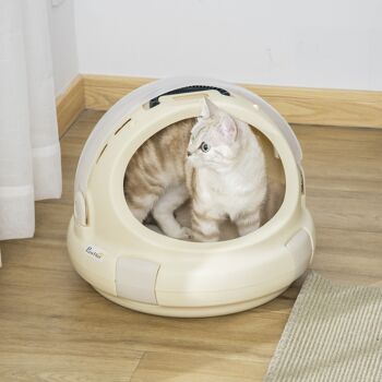 Maison chat - niche chat portable avec poignée - sac de transport chat verrouillable - coussin amovible inclus - dim. Ø 41 x 35,2H cm - PP beige 2