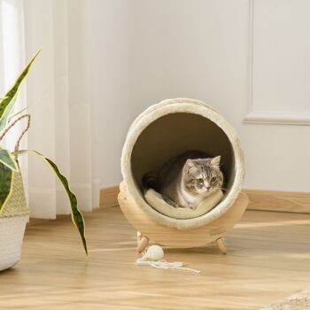 Maison pour chat design - niche chat panier chat - coussin, grattoir sisal jonc de mer naturel inclus - bois flanelle beige 2