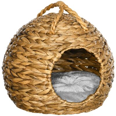 Water hyacinth cat basket cozy cat bed great comfort dim. 41L x 38W x 41H cm gray soft cushion handle included
