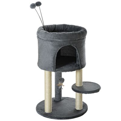 Árbol para gatos 2 rascadores nicho de sisal natural plataforma cesta juego de observación bolas de peluche gris