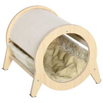Cuccia per gatti di design - cuccia per gatti - cuscino rimovibile, raschietto in iuta naturale - pannelli effetto legno chiaro