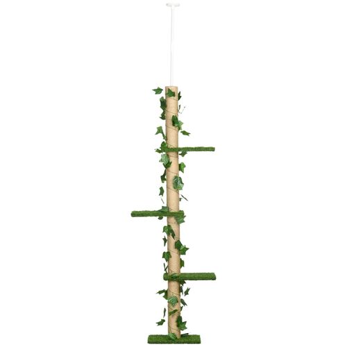 Arbre à chat poteau à griffer design hauteur réglable dim. 37L x 21l x 202- 242H cm 4 niveaux beige vert
