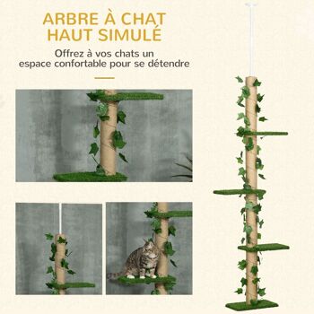 Arbre à chat poteau à griffer design hauteur réglable dim. 37L x 21l x 202- 242H cm 4 niveaux beige vert 5