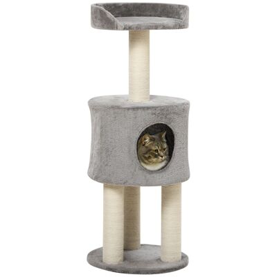 Rascador para gatos árbol de sisal natural para trepar H.103 cm nicho plataforma de observación felpa gris