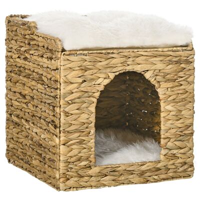 Cat basket very comfortable cozy cat bed dim. Ø 37 x 41H cm soft cushions included water hyacinth