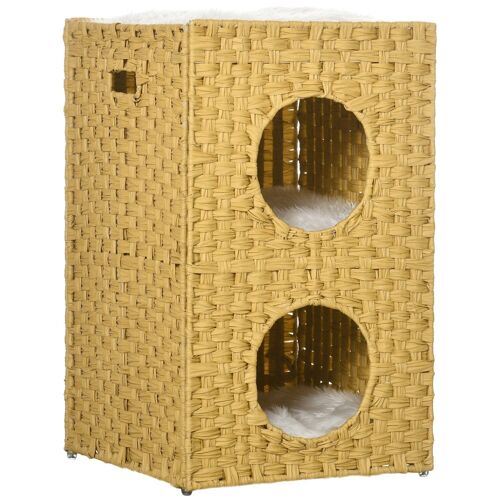 Panier chat lit chat cosy grand confort 3 niveaux dim. 40L x 40l x 65H cm coussins doux inclus résine tressée