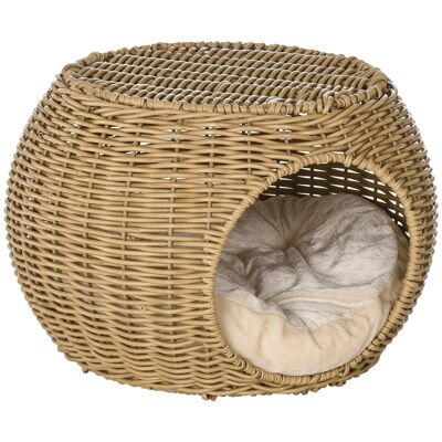 Cat basket very comfortable cozy cat bed dim. Ø 40 x 30H cm soft cushion included beige polyester resin