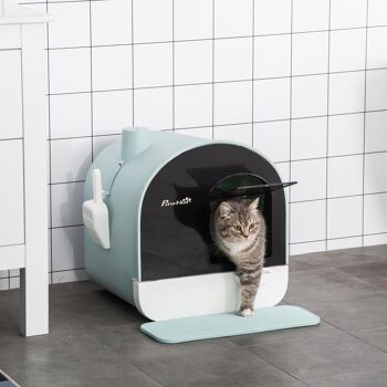 Maison de toilette bac à litière pour chat avec porte battante, pelle et filtre inclus dim. 43L x 44l x 47H cm PP 2