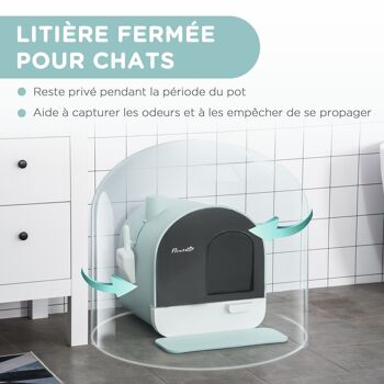 Maison de toilette bac à litière pour chat avec porte battante, pelle et filtre inclus dim. 43L x 44l x 47H cm PP 5