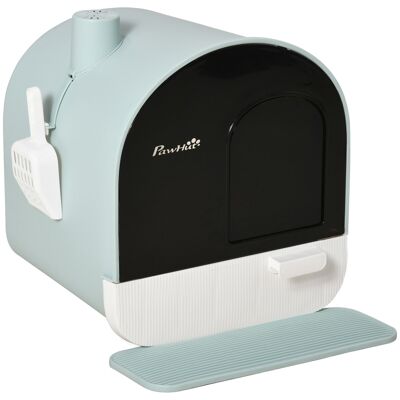Toilet house cat litter box with hinged door, shovel and filter included dim. 43L x 44W x 47H cm PP blue