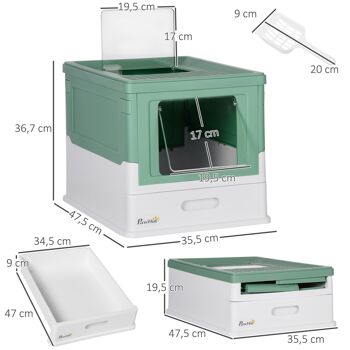 Maison de toilette pliable pour chat - tiroir à litière coulissant, porte battante et trappe transparente, pelle 3