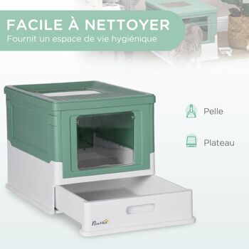 Maison de toilette pliable pour chat - tiroir à litière coulissant, porte battante et trappe transparente, pelle 4