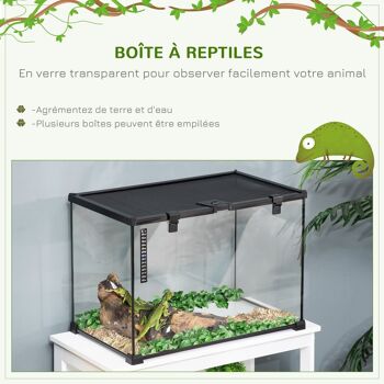 Terrarium en verre - vivarium reptiles & batraciens - habitat tortue - couvercle grillagé coulissant verrouillable - distributeur eau, thermomètre - métal noir verre 4