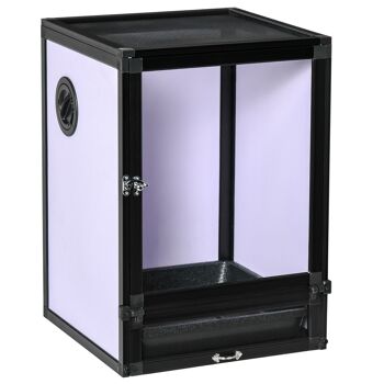 Terrarium vivarium boîte pour reptiles dim. 32L x 32l x 46H cm avec passe-câble, fond en ABS, plateau amovible noir blanc 1