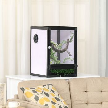 Terrarium vivarium boîte pour reptiles dim. 32L x 32l x 46H cm avec passe-câble, fond en ABS, plateau amovible noir blanc 2