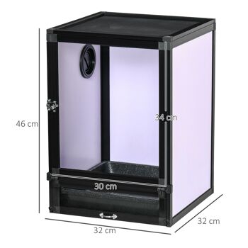 Terrarium vivarium boîte pour reptiles dim. 32L x 32l x 46H cm avec passe-câble, fond en ABS, plateau amovible noir blanc 3
