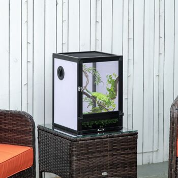 Terrarium vivarium boîte pour reptiles dim. 32L x 32l x 46H cm avec passe-câble, fond en ABS, plateau amovible noir blanc 4