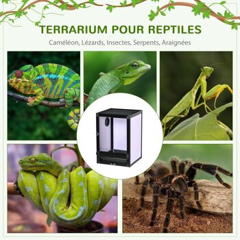 Terrarium vivarium boîte pour reptiles dim. 32L x 32l x 46H cm avec passe-câble, fond en ABS, plateau amovible noir blanc 5
