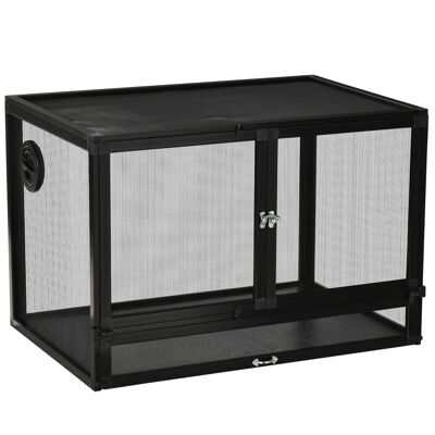 Mesh-Vivarium-Terrarium für Reptilien, Maße 60 x 40 x 41 cm, mit Kabelführung – Struktur aus Aluminium – schwarz