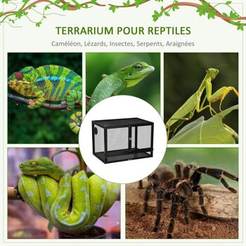 Terrarium vivarium grillagé pour reptiles dim. 60 x 40 x 41 cm avec passe-câbles - structure aluminium - noir 5
