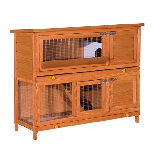 Cage a lapin poulailler clapier en bois de pin de grande taille avec 2 etages 120x48x100 cm